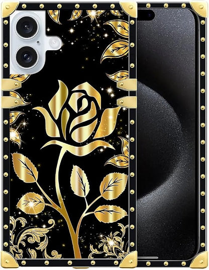 Compatible with iPhone 16 Case, Shine Gold Rose Luxury Golden Decoration by Unknown
