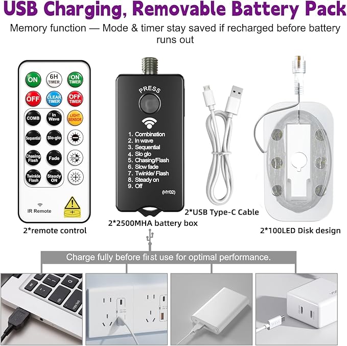 HXWEIYE Rechargeable Fairy Lights - Image 6