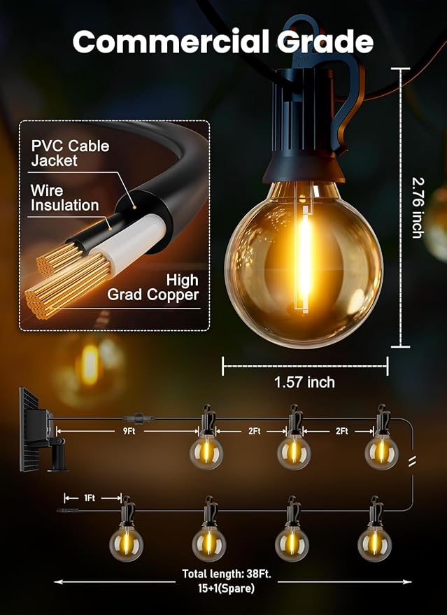 Brightown 38FT Solar String Lights Outdoor - Image 5