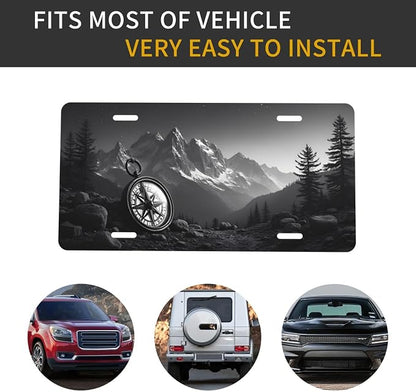 Mountain Compass License Plate Black White Adventure Design - Image 4
