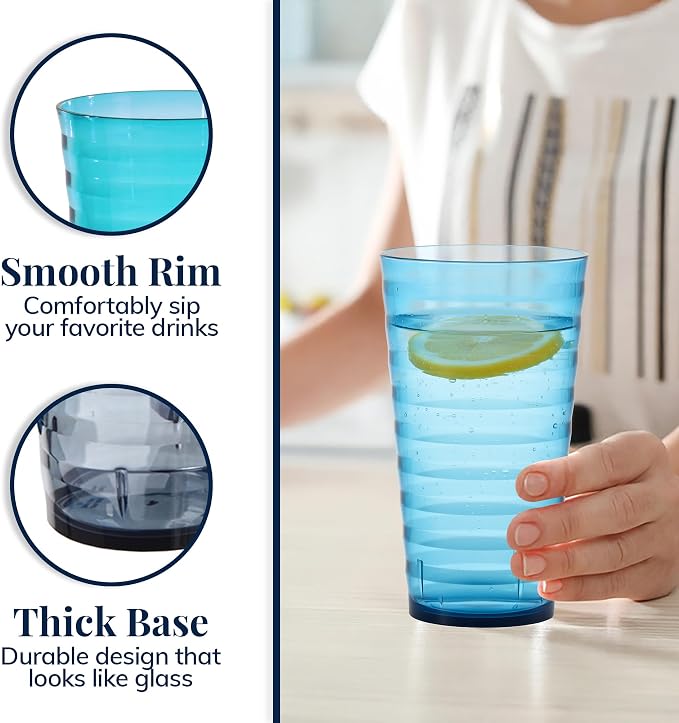 US Acrylic Splash 18 ounce Plastic Stackable Water Tumblers in 4 Coastal Colors - Image 4