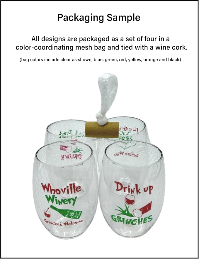 Set of 4 Shatterproof Designer 16 oz Plastic Wine Glasses MADE in the USA - Image 2