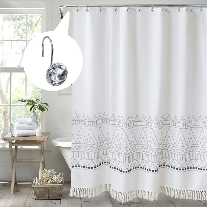 MitoVilla White Clear Shower Curtain Hooks 24 Pcs Set, Metal Shower Hooks - Image 2