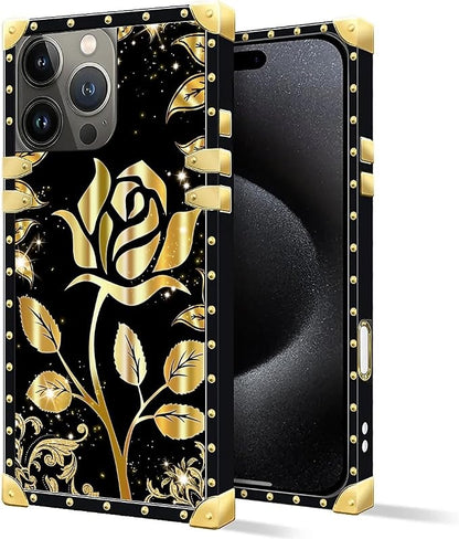 Compatible with iPhone 16 Pro Max Case, Shine Gold Rose Luxury Golden Decoration - Image 2