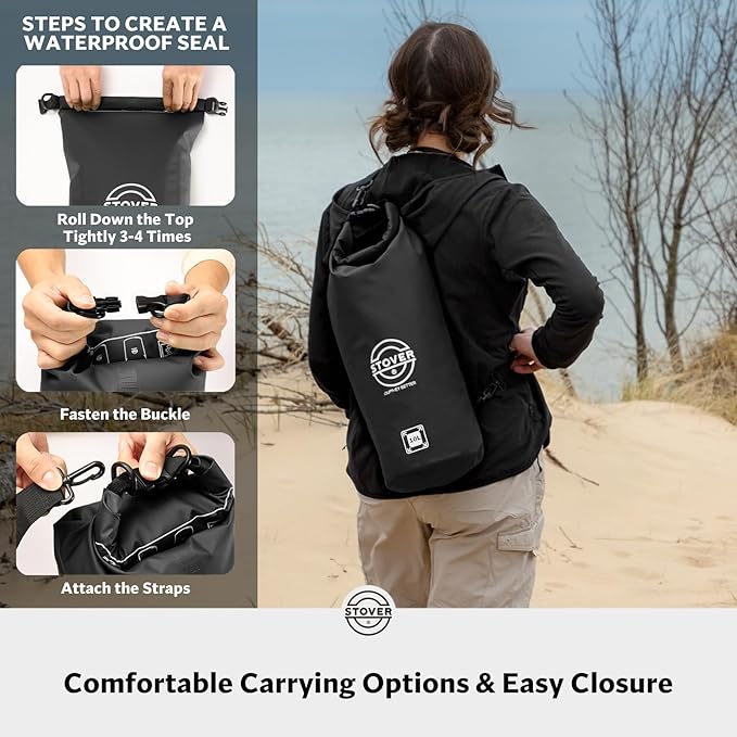 STOVER 5/10/25/30/40/55L Waterproof Dry Bag- Roll-Top Backpack w/Phone Case- - Image 5
