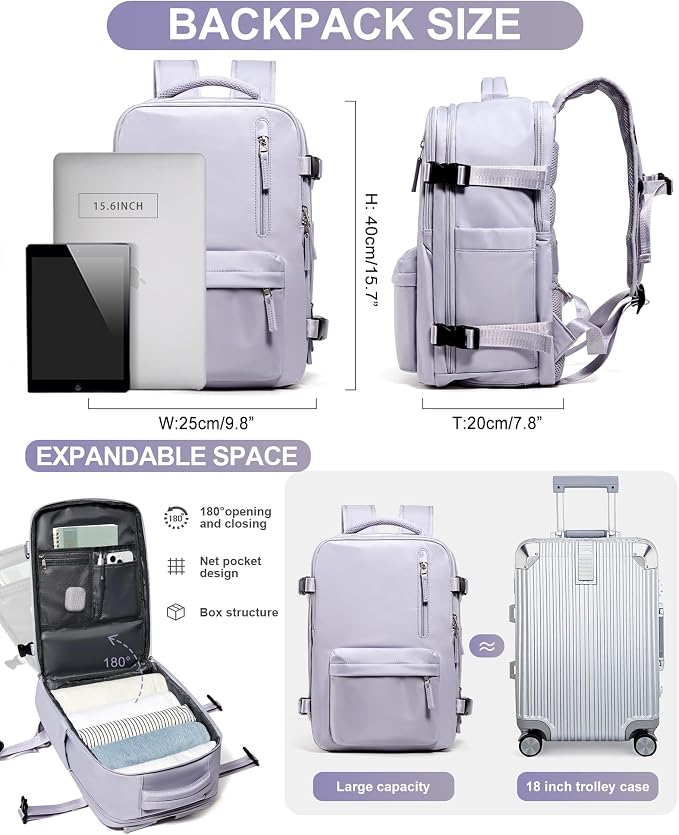 WONHOX Large Travel Backpack Carry on Flight Approved Laptop Work Business - Image 3