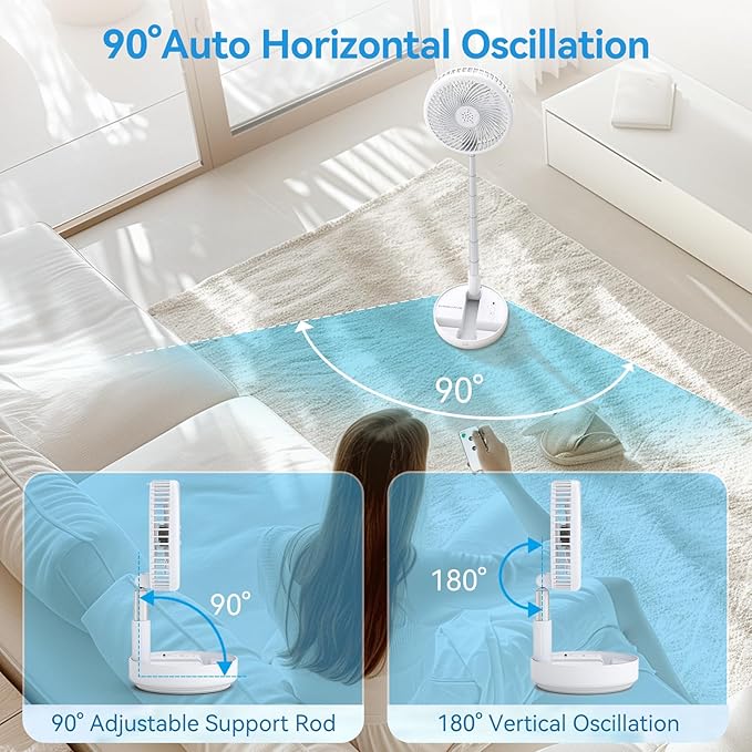 Portable Oscillating Rechargeable Fan, Battery Operated - Image 3