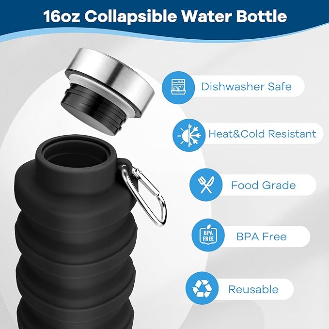 Collapsible Water Bottles 17oz, Portable Leak-Proof Travel Water Bottle - Image 4