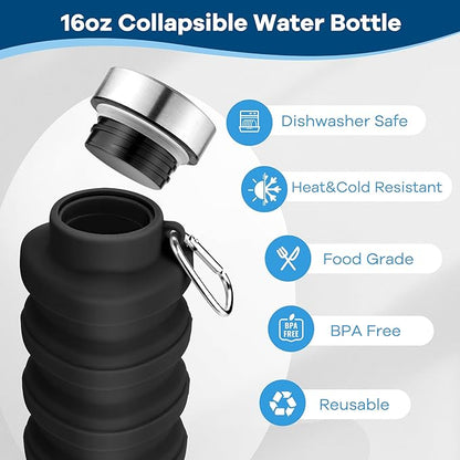 Collapsible Water Bottle, 17oz Reusable BPA Free Silicone Foldable Water Bottles - Image 4