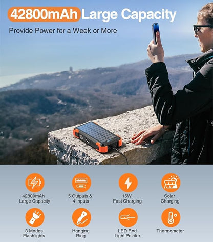 Sudrov Solar Charger Power Bank, 42800mAh Wireless Portable Charger - Image 6