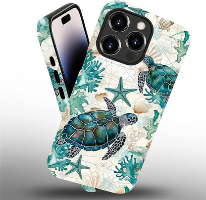 for iPhone 14 Pro Max Case, HH2 Ocean Sea Turtle Nautical Map Hybrid 2 Layer - Image 2