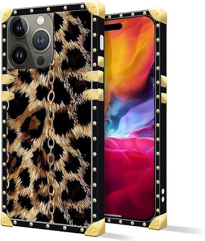 Compatible with iPhone 15 Pro Max Case, Seamless Gold Chain Leopard Luxury - Image 2
