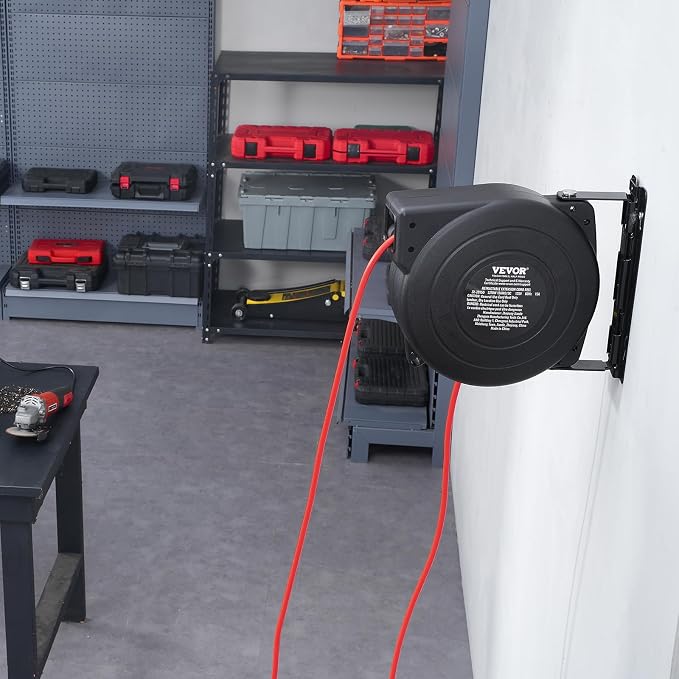VEVOR Retractable Extension Cord Reel, 45 FT, Heavy Duty 12AWG/3C SJTOW - Image 8