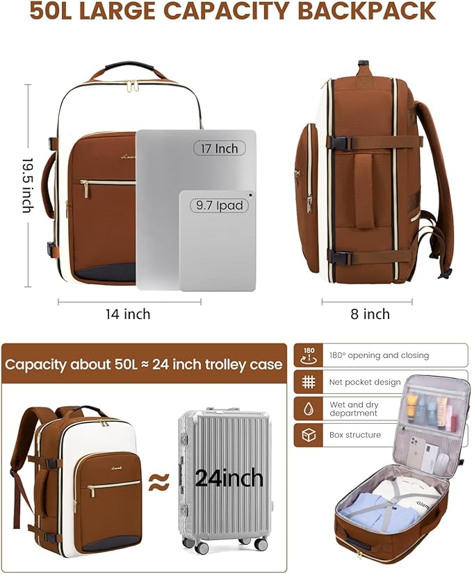 LOVEVOOK 50L Travel Backpack for Women & Men, Airline Approved Carry On Luggage - Image 3