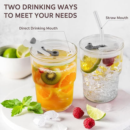 Glass Cups With Lids And Straws, Matcha Cup, Iced Coffee Cup, 13Oz/400ml Iced - Image 3
