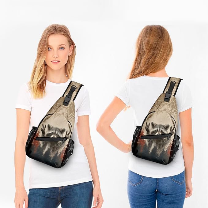 FyLybois Raccoon Sling Bag for Women Lightweight Crossbody Backpack Casual - Image 3