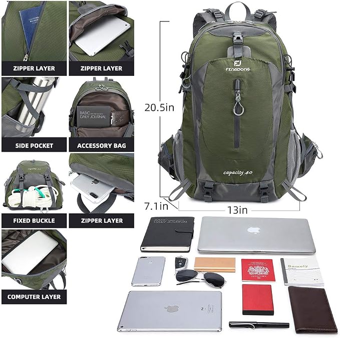 FENGDONG 40L Waterproof Lightweight Hiking, Travel Backpack - Image 4