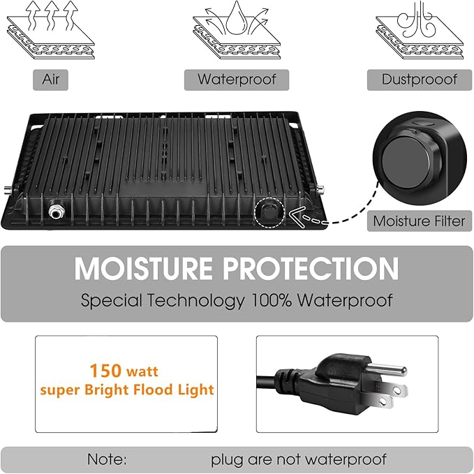YANYCN 3 Pack 150W LED Flood Light Outdoor, Super Bright Exterior Security Light - Image 6