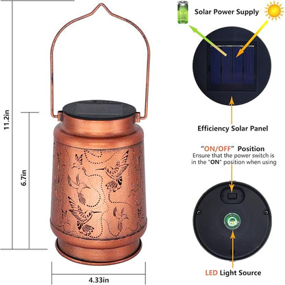 Solar Hummingbird Lanterns Outdoor Hanging Decor Lantern, Waterproof Hollow Out - Image 4