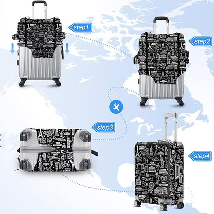 ANNA QUEEN Travel Seamless Pattern Luggage Cover -Stretchable Airplane Suitcase - Image 6