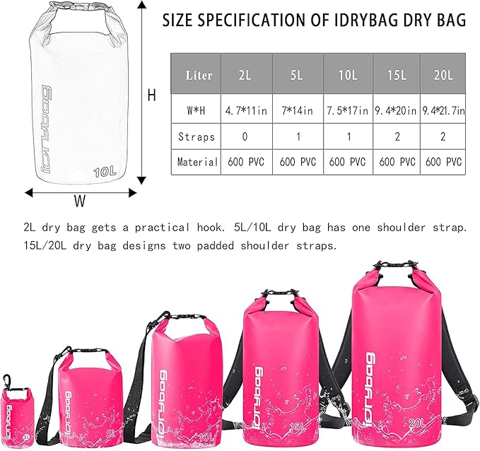 IDRYBAG Dry Bag for Kayaking Waterproof 2L/5L/10L/15L/20L, Small Dry Sack - Image 3