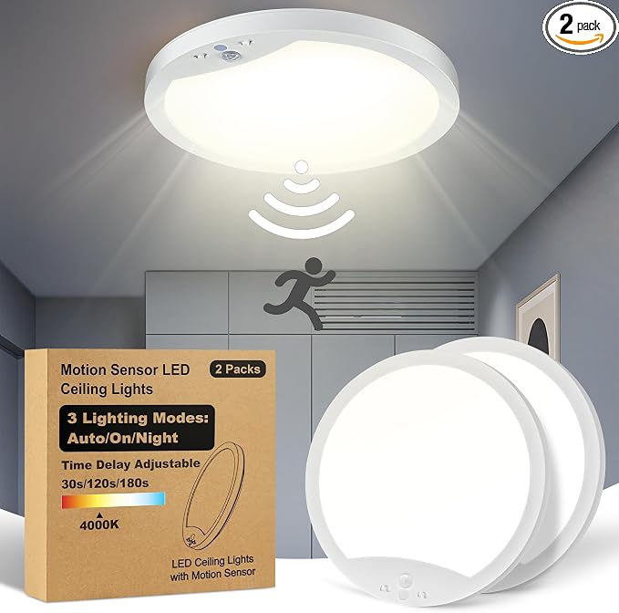 2-Pack 20W Motion Sensor Ceiling Lights Hard-Wired, 9Inch Indoor Motion by GOZIG