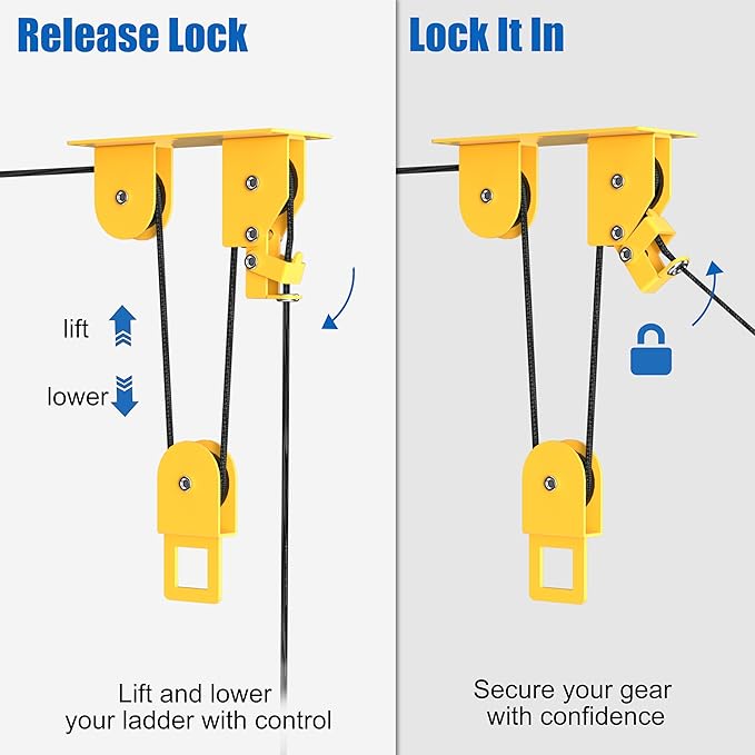 TRUSOON Ladder Storage Pulley Hoist, Self Locking Function Ladder Hanger - Image 3
