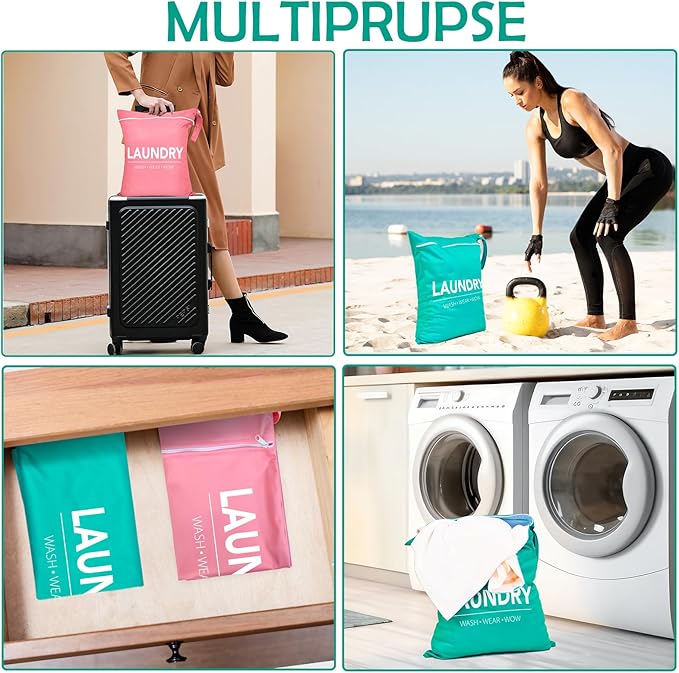 2 Pcs Large Travel Laundry Bag Waterproof Wet Dry Bag Washable Dirty Clothes Bag - Image 5