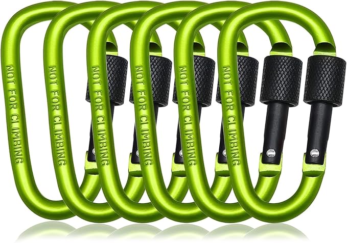 6 Pack Small Locking Carabiner, 3 Inch Aluminum D-Shape Snap Hook by MORNLIGHT