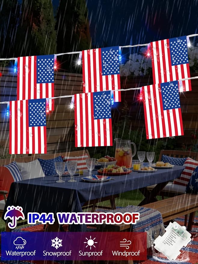 4th of July Decoration, 24FT 50LED Red White and Blue String Lights 25 American - Image 3