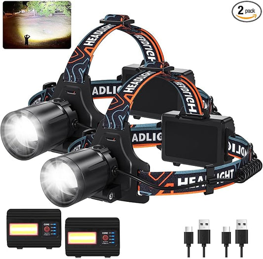 Rechargeable Headlamp Super Bright LED Head Lamp, 90° Adjustable Focus Headlight by Bitlyle