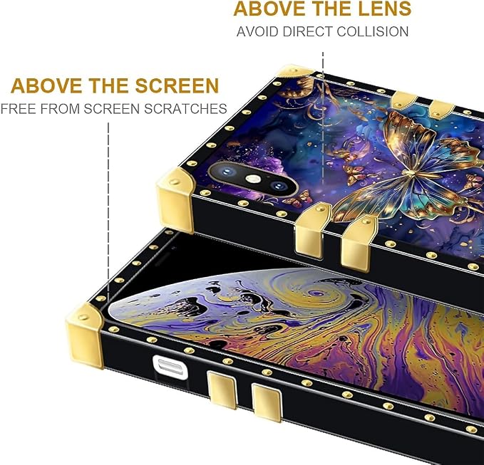 Compatible with iPhone XR Case, Glistening Golden Butterfly Vibrant Purple Blue - Image 7
