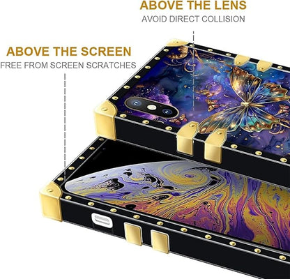 Compatible with iPhone XR Case, Glistening Golden Butterfly Vibrant Purple Blue - Image 7