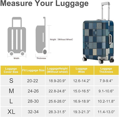 ANNA QUEEN Blue Patchwork Luggage Cover, Modern Grid Suitcase Protector - Image 5