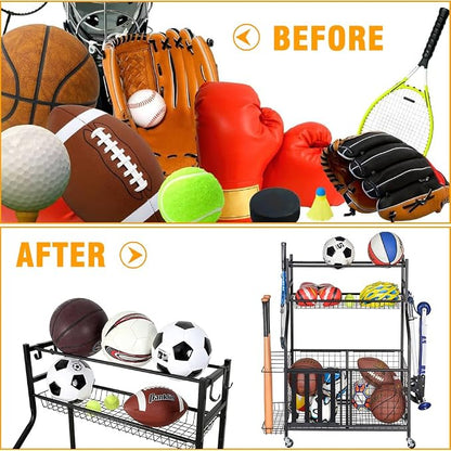 Snail Garage Sports Equipment Storage Organizer Sports Ball Storage Rolling Cart - Image 5