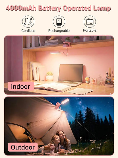 Pink Desk Lamp with Clamp Light, 9 Brightness+5 Color Clip on Light, 4000mAh - Image 4