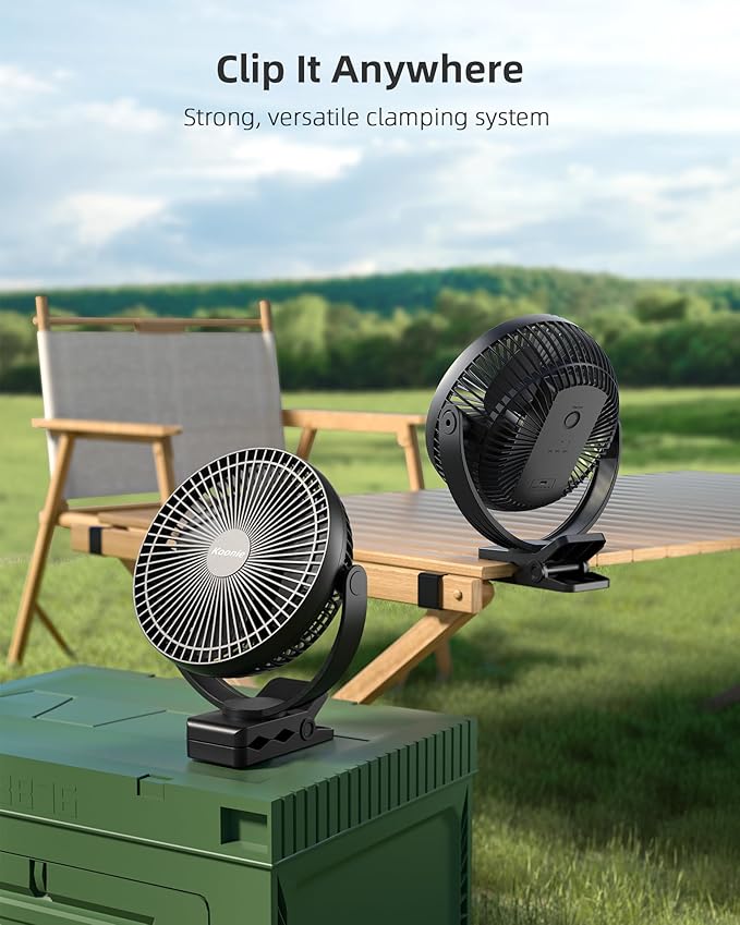 Koonie 10000mAh Clip on Fan Rechargeable, 8-Inch Battery Operated Desk Fan - Image 6