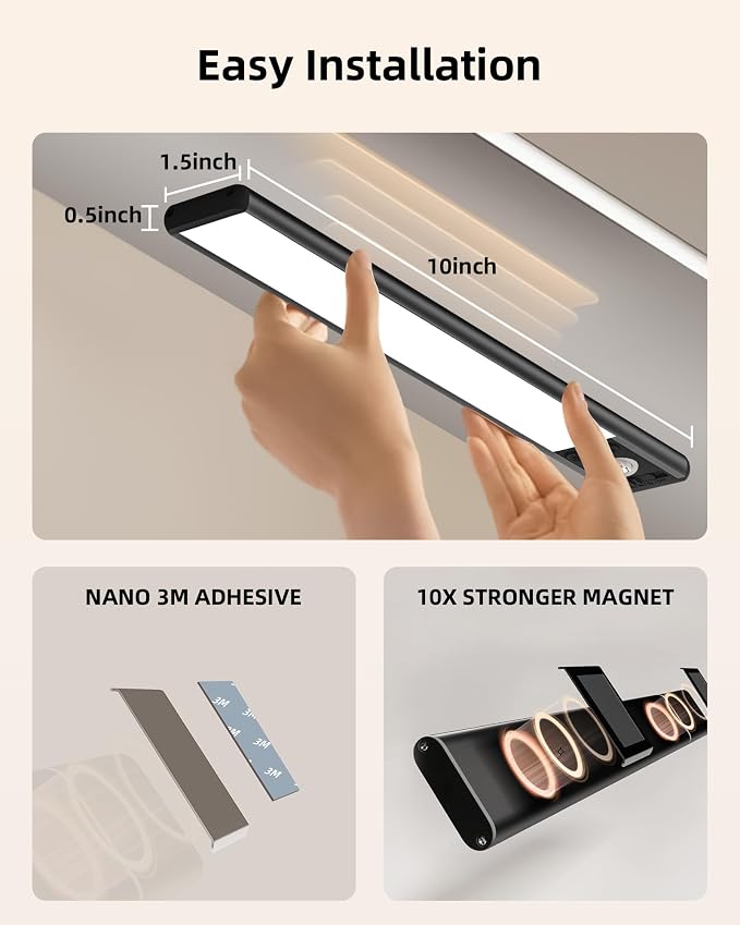EZVALO Under Cabinet Lights, 1900mAh Rechargeable Motion Sensor Lights Indoor 3 - Image 6