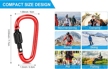 10 Pack Aluminum D Ring Key Rings Hiking Clips Locking Carabiner - Image 2