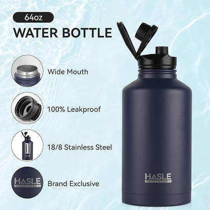 HASLE OUTFITTERS Half Gallon Insulated Water Bottles 64 oz, Stainless Steel - Image 2