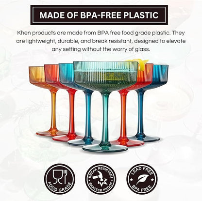 Khen Plastic Acrylic Ribbed Vintage Art Deco Martini, Champagne & Cocktail - Image 3