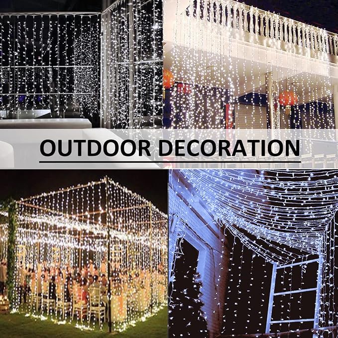 Solhice LED Curtain Lights Outdoor 20ft x10ft Cool White, 600 LED String Lights - Image 4