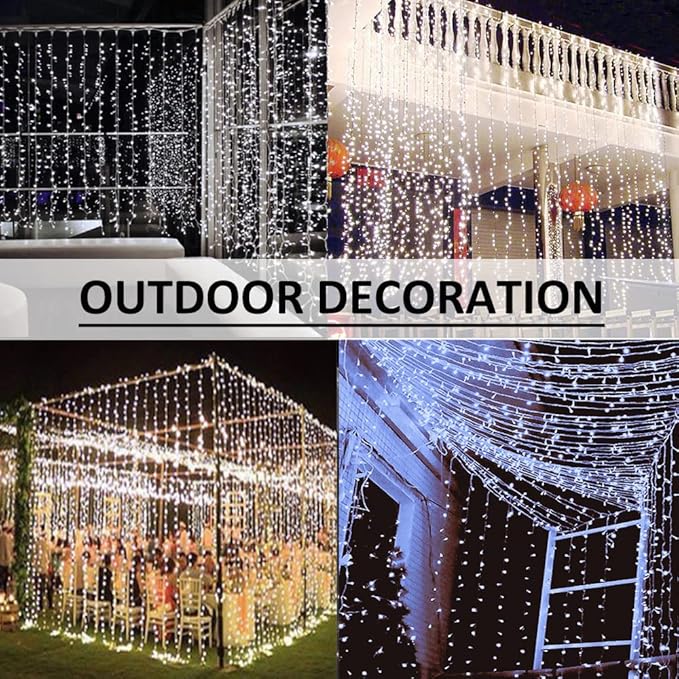 Solhice LED Curtain Lights Outdoor 30ft x10ft Cool White, 720 LED Plug in - Image 5