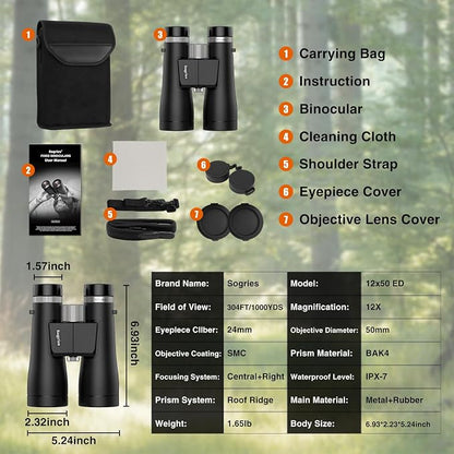 12x50 ED Binoculars for Adults-Professional Roof Prism, HD Optical System - Image 9
