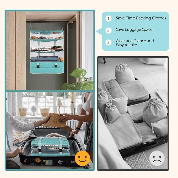 Surblue Hanging Closet Storage Bag Collapsible 3-Shelf Washable Oxford Fabric - Image 5