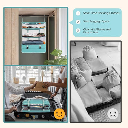 Surblue Hanging Closet Storage Bag Collapsible 3-Shelf Washable Oxford Fabric - Image 5