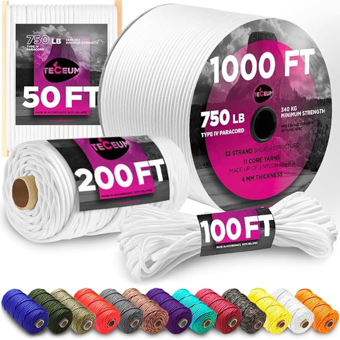 TECEUM Reflective Paracord Rope 1000 – 1000ft/200ft/100ft/50ft – 40+ Colors – by TECEUM