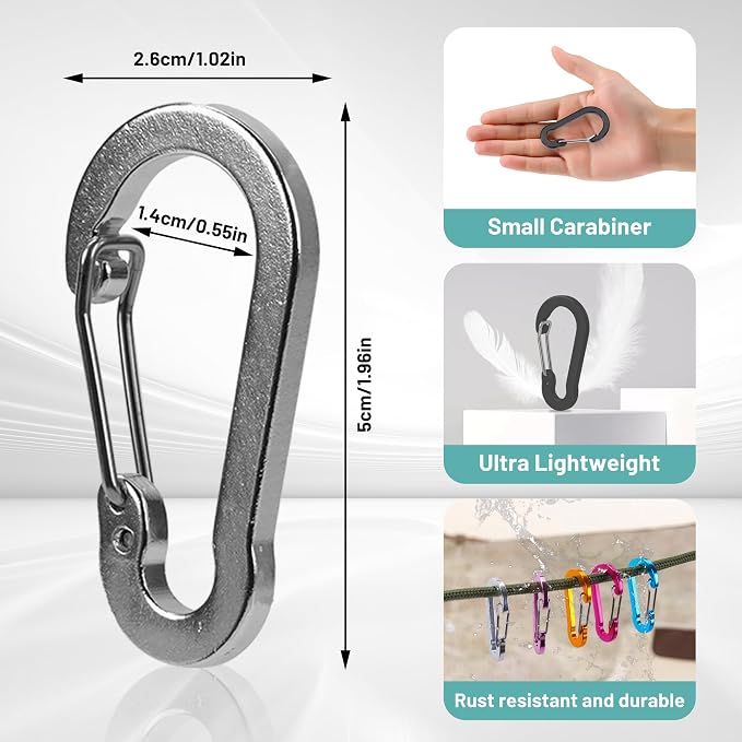 Multi-Pack Aluminum Carabiner Clips, Outdoor Activities - Image 2