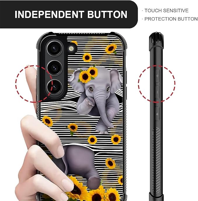 for Samsung Galaxy S23 Plus Case, Cute Little Elephant Sunflower White Line Art - Image 6