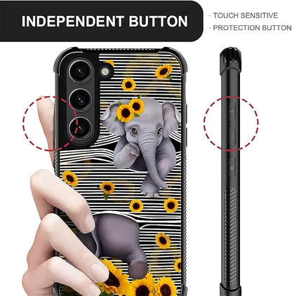for Samsung Galaxy S23 Plus Case, Cute Little Elephant Sunflower White Line Art - Image 6